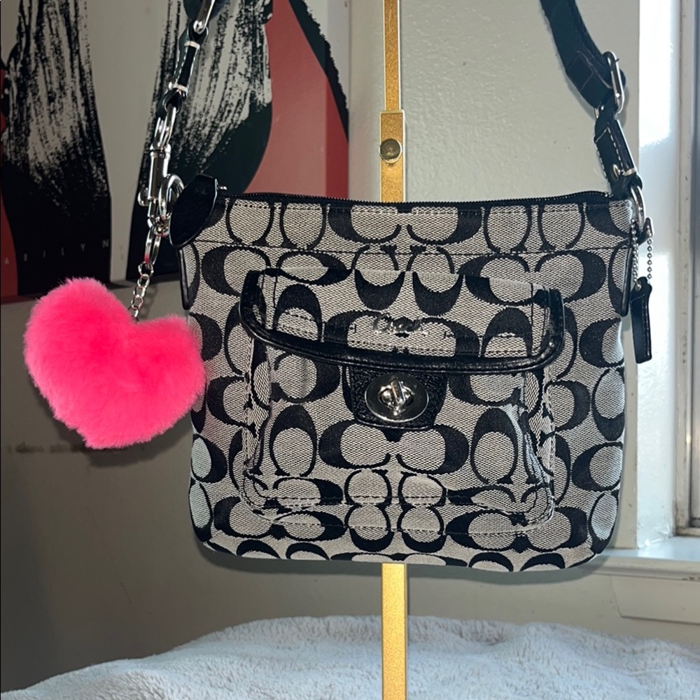 Coach Black and Gray Crossbody Bag with Signature Monogram